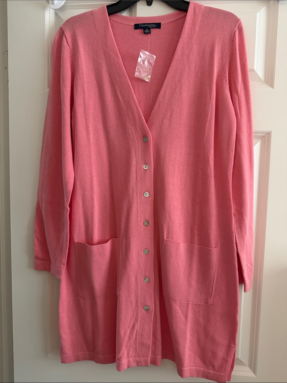 NWT 💯% Cotton Chadwicks Longline Button-Front Cardigan in Pink.